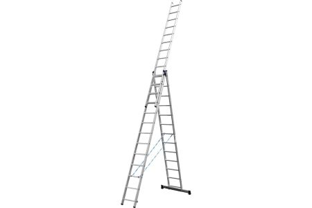 Трехсекционная лестница СИБИН, 13 ступеней, со стабилизатором, алюминиевая, 38833-13