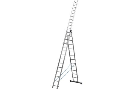 Трехсекционная лестница СИБИН, 14 ступеней, со стабилизатором, алюминиевая, 38833-14