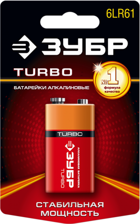Щелочная батарейка ЗУБР Turbo 6LR61(крона) 1 шт 59219