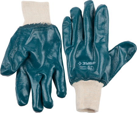 Прочные перчатки ЗУБР с манжетой, с нитриловым покрытием, масло-бензостойкие, износостойкие, L(9), HARD, ПРОФЕССИОНАЛ, 11272-L
