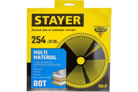 STAYER MULTI MATERIAL 254 x 32/30мм 80Т, диск пильный по алюминию, супер чистый рез, 3685-254-32-80