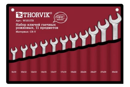 Thorvik W1S11TB Набор ключей гаечных рожковых серии ARC в сумке, 8-32 мм, 11 предметов