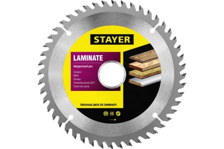STAYER LAMINATE 160 x 20/16мм 48T, диск пильный по ламинату, аккуратный рез, 3684-160-20-48