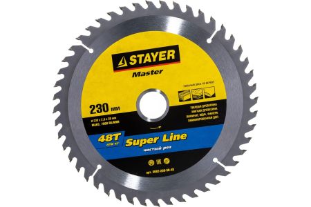STAYER Super line 230 x 30мм 48Т, диск пильный по дереву, точный рез, 3682-230-30-48