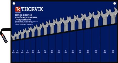 Thorvik CWS0016 Набор ключей гаечных комбинированных в сумке, 6-24 мм, 16 предметов