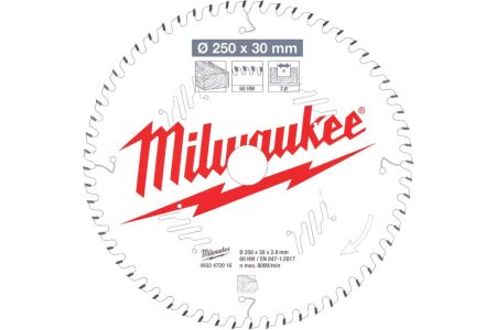 Milwaukee Пильный диск для торцовочной пилы по дереву 250x30x2,8x60 скошенные зубья