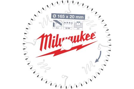 Milwaukee Пильный диск для циркулярной пилы по алюминию165x20x2,2x52 трапецевидный зуб/плоский зуб отрицат. уг